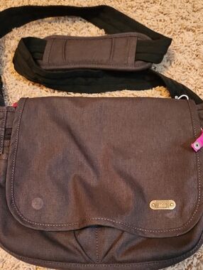 REI Gray Canvas Crossbody Messenger Bag with Pink Accent
